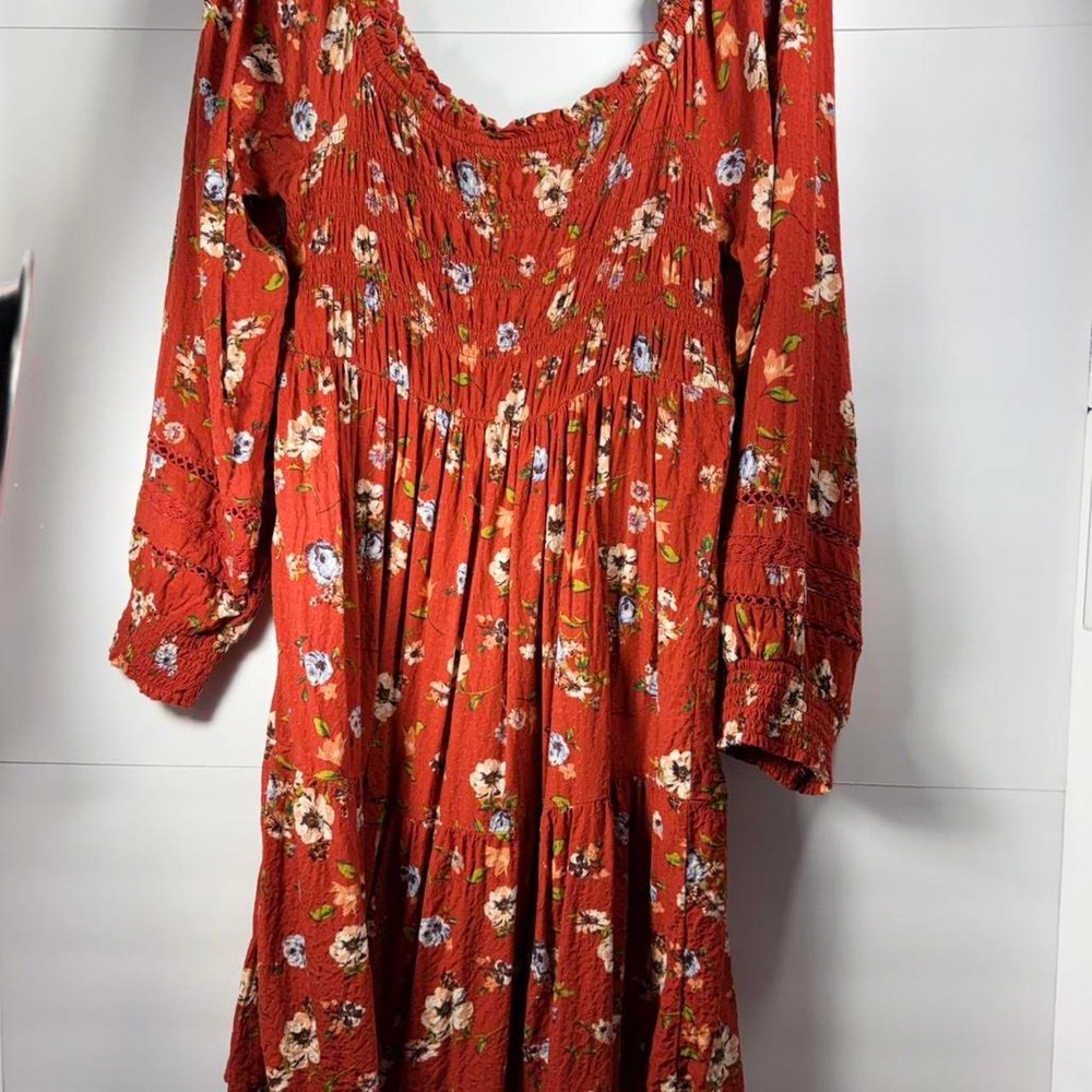 Oak & Trellis Burnt Orange Floral Maxi Dress Size XL - Picture 2 of 8